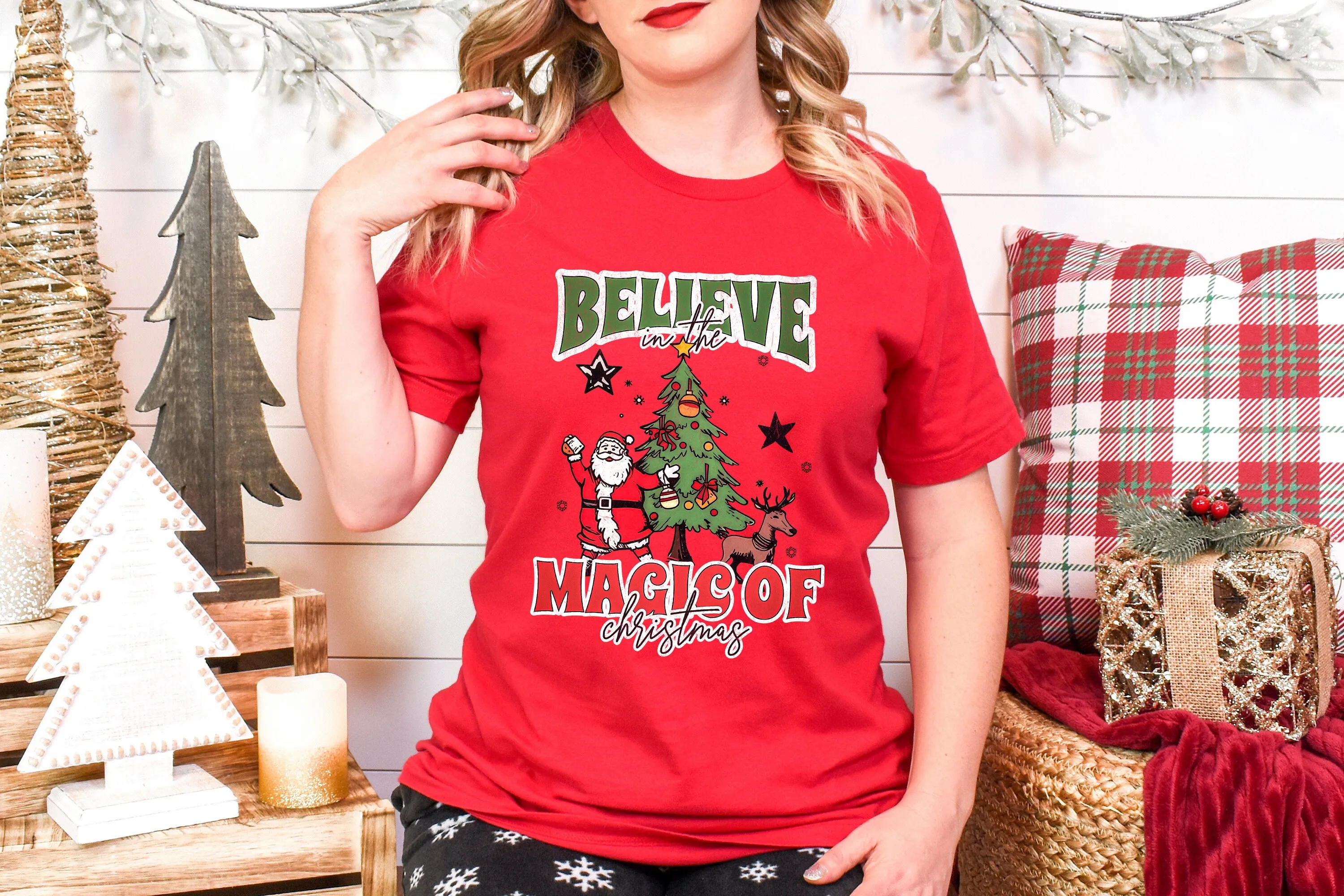 

Believe In The Magic Of Christmas T Shirt Happy Funny Santa Family