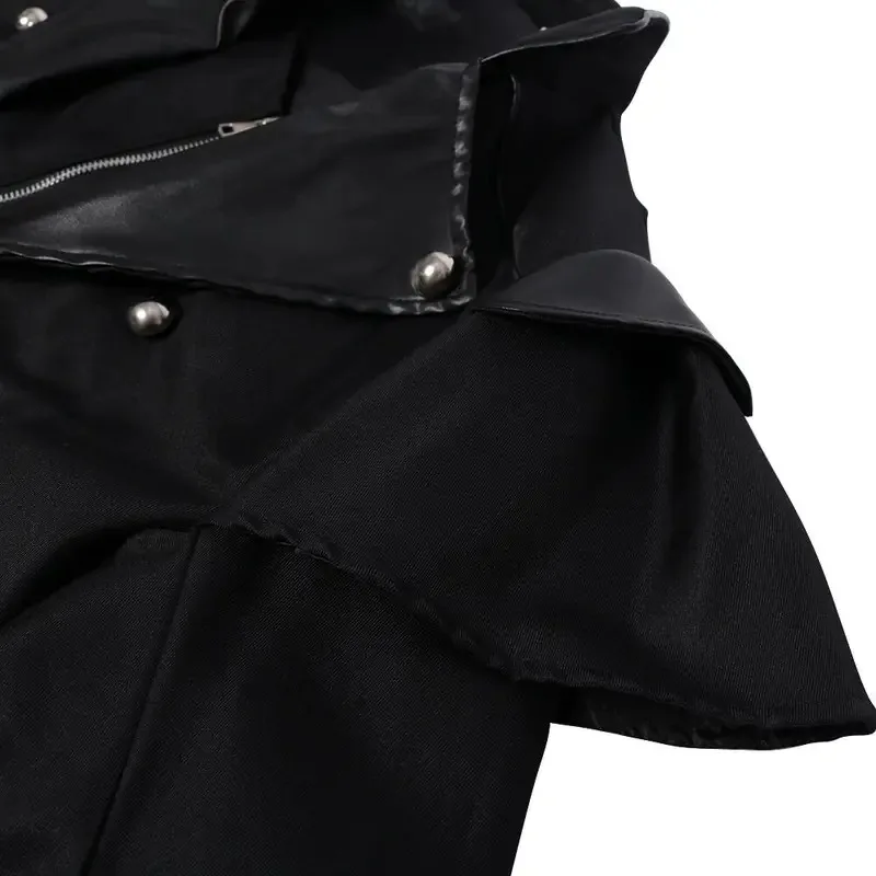 Винтажный Хэллоуин, средневековый стимпанк, убийца, эльфы, пиратский костюм для взрослых и мужчин, черная длинная куртка с разрезом, готическая доспехи, кожаные пальто