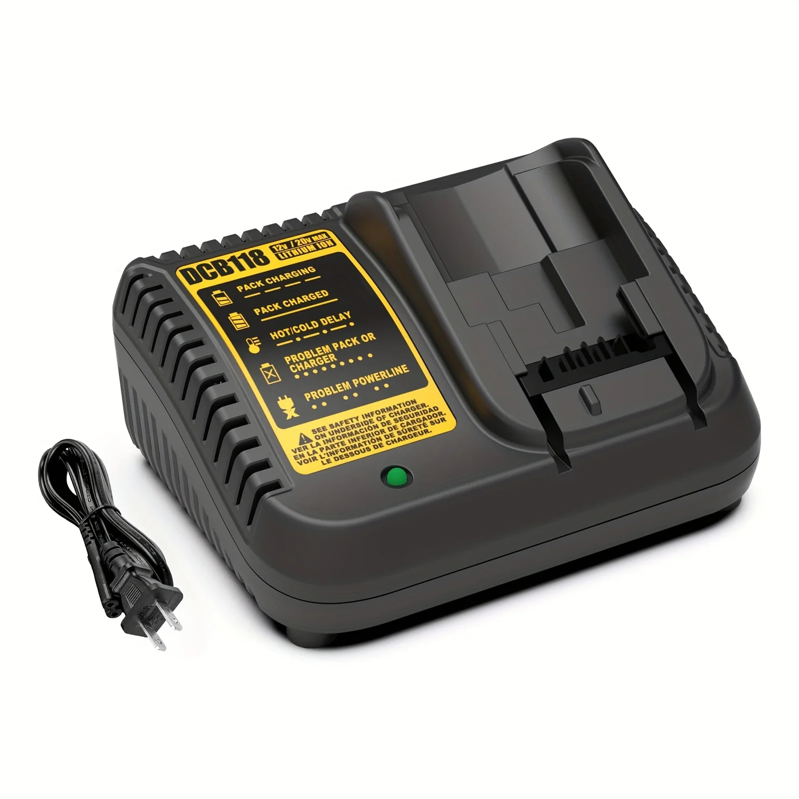 Quick Charger Replacement Part, Suitable for Dewei 12V-20V Lithium Battery, Compatible with DCB115, DCB107, DCB105, DCB102 Black
