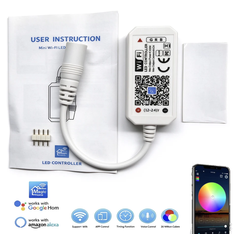 WiFi RGBW RGB LED Controller Dimmer Magic Home APP Work with Amazon Alexa Google Home for 12V RGB LED Strip Light Voice Control