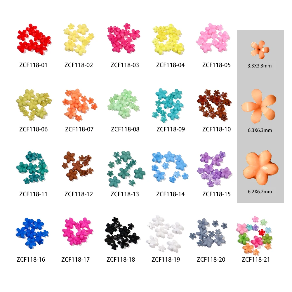 100pcs Colorful Acrylic Flower Nail Charms 3D Resin Flower Nail Art Decorations Floret Nail Rhinestones Manicure Jewelry