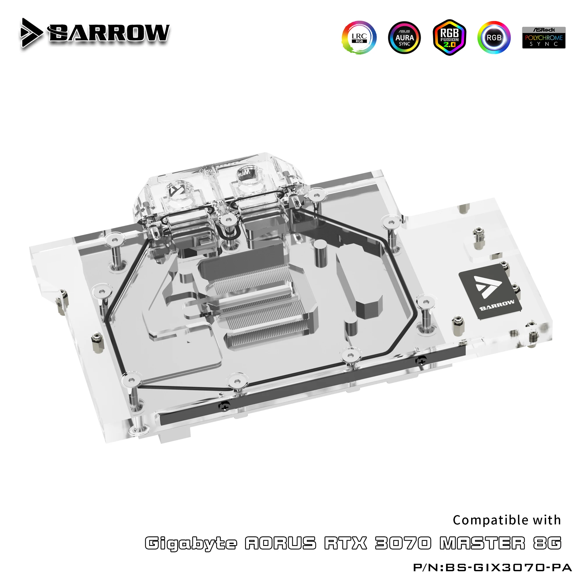 Barrow water block full coverage use for GIGABYTE RTX AORUS 3070 MASTER 8G GPU card Copper Radiator 5V Header A-RGB