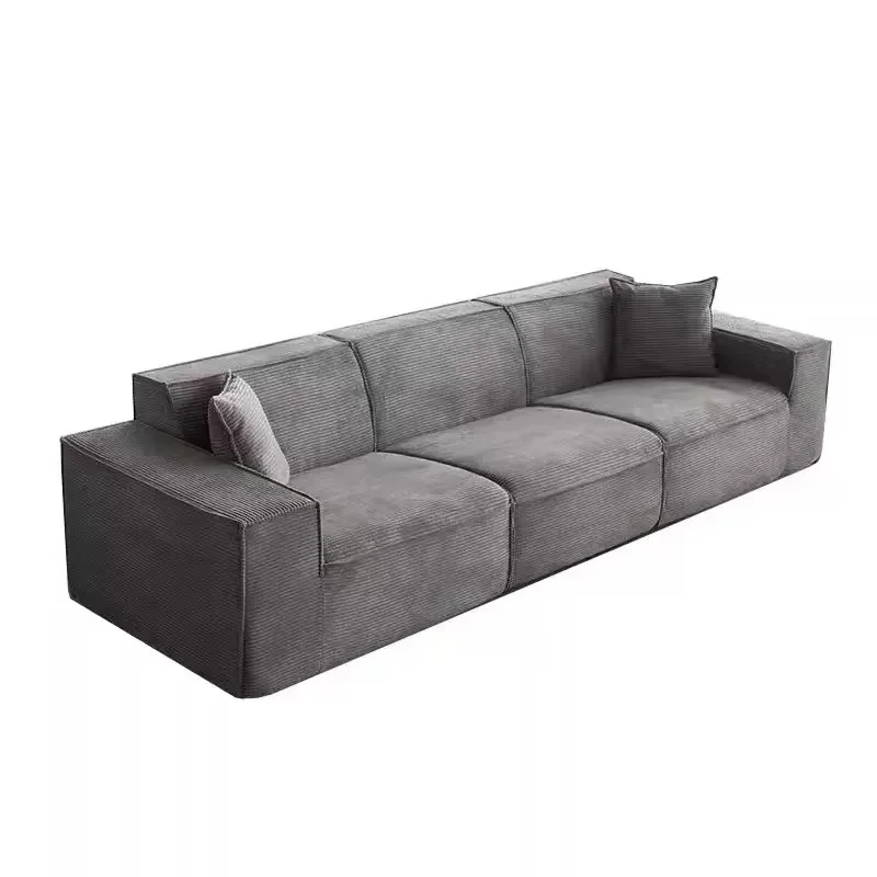

Compressed fabric sofa corduroy small unit straight row full sponge sofa without skeleton tofu block sofa