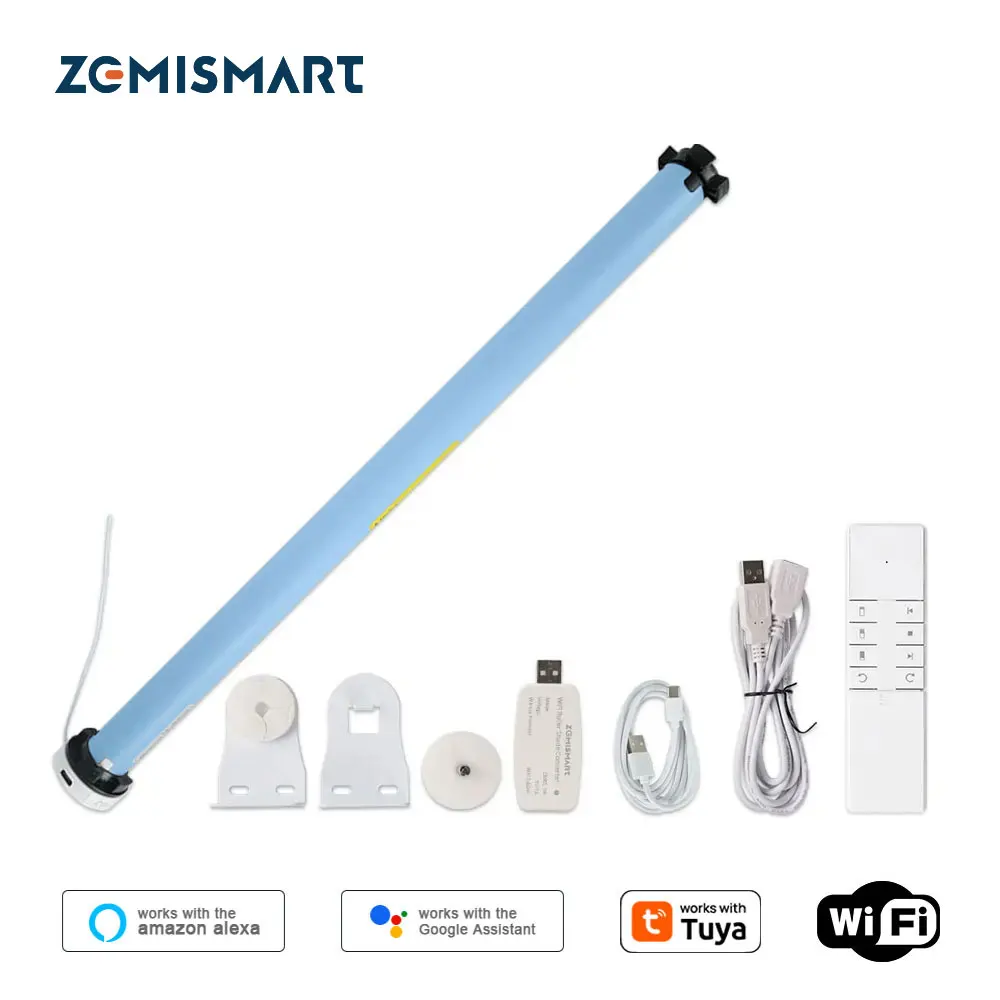 Zemismart WiFi Rechargeable Electric Curtain Engine for 37 38mm Tube Smart Roller Shade Blinds Motor Smart Life App Control