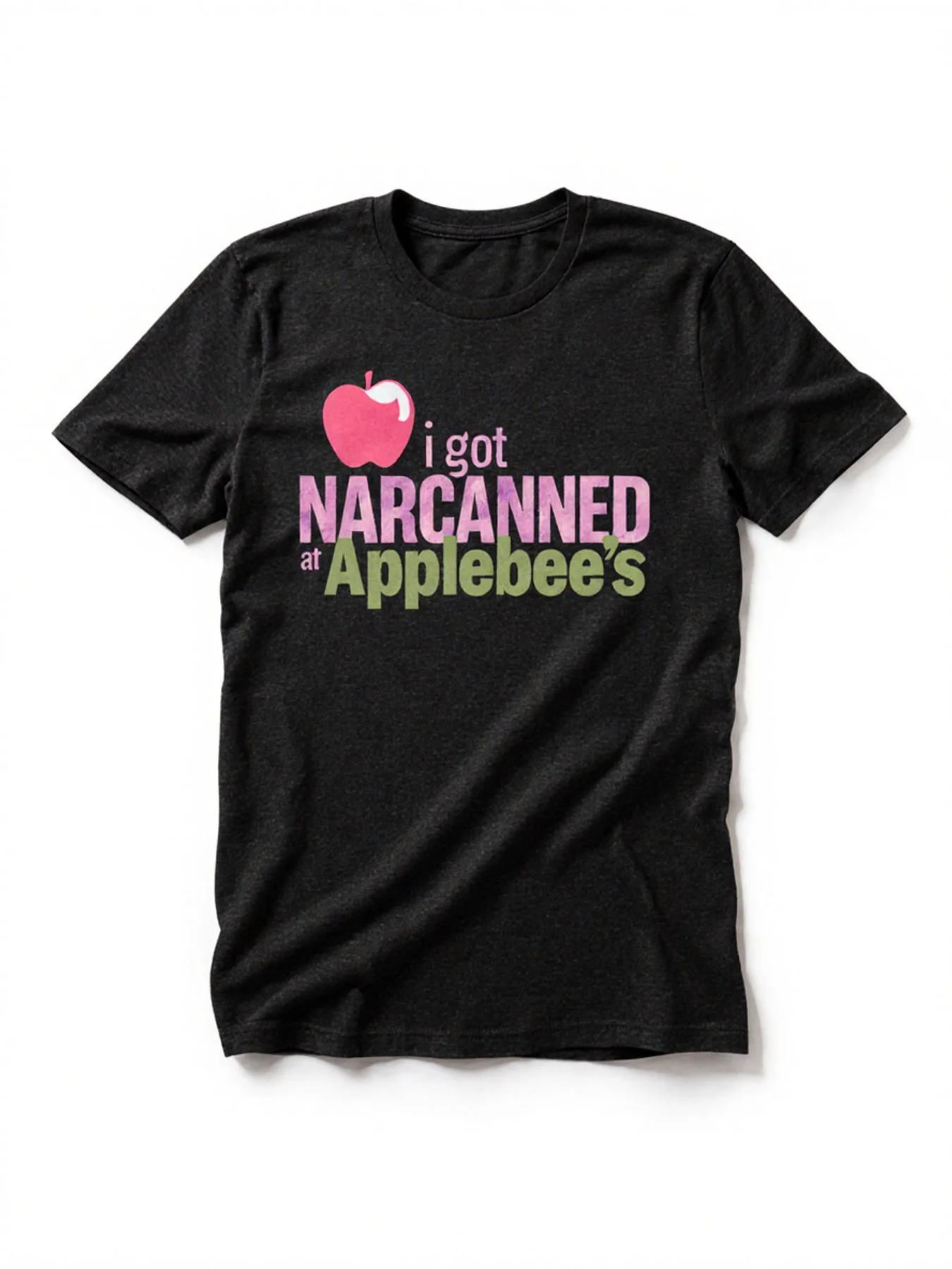 Nakani Apple Pattern T-Shirt, Black and White Background with Pink Apple Pattern and Colorful Text Written on It--Casual Short-Sleeved Round-Neck T-Shirt, a Must-Have for Apple Bee Restaurant Fans, a Gift Suitable for Both Men and Women