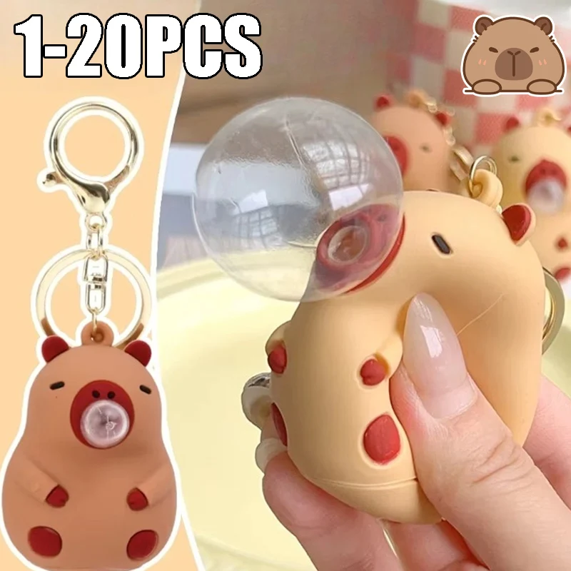 Adorable Capybara Bubble Blowing Keychain Squeeze To Play Music Relieve Stress Cute Backpack Charm Toy for Kids and Fun