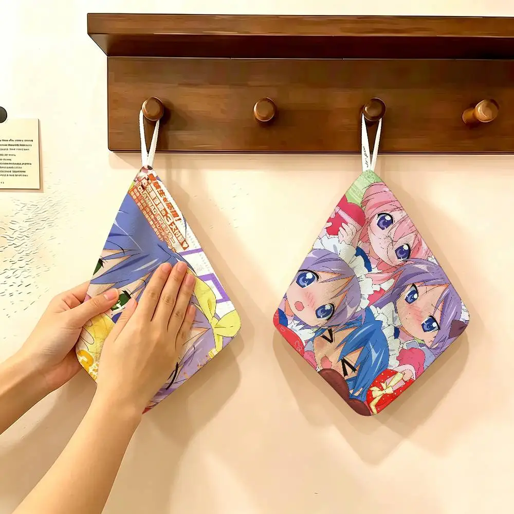 Cartoon L-Lucky S-Star ANIME Polyester Cotton Hand Wiping Towel, Hanging Design, Durable for Household Restaurant Toilet Use
