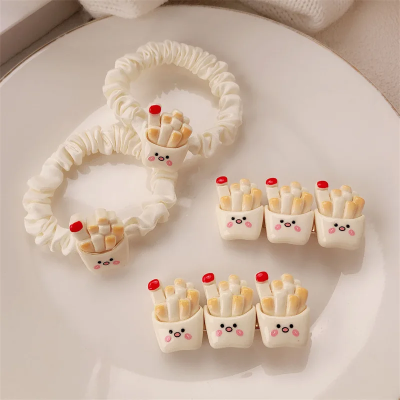Cartoon cute French fries hair band, rubber band tie head, disc hair, ball head hair rope does not hurt hair, rubber band
