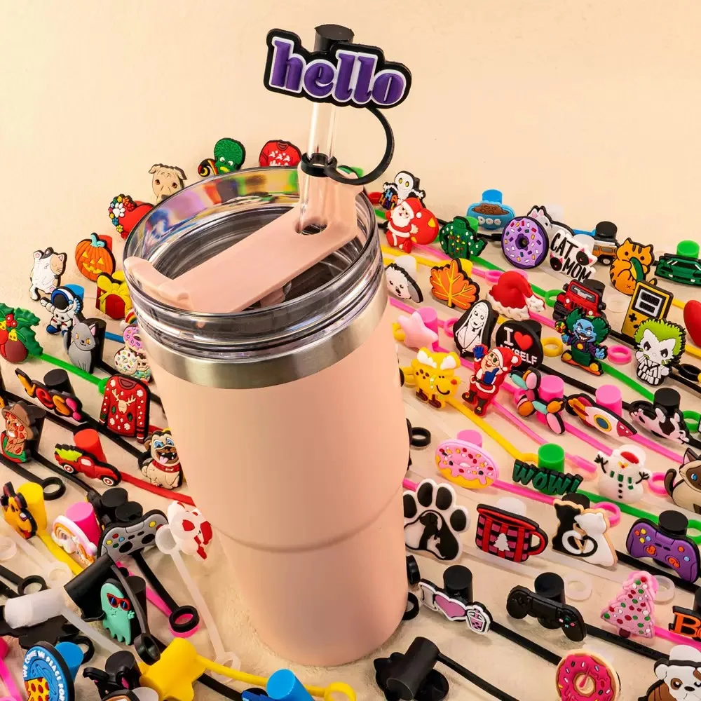 8/10MM 50PCS cartoon Straw Topper Straw Plug Reusable Dust-proof Splash Proof Drinking Dust Cap Stopper Cover Kitchen Drink