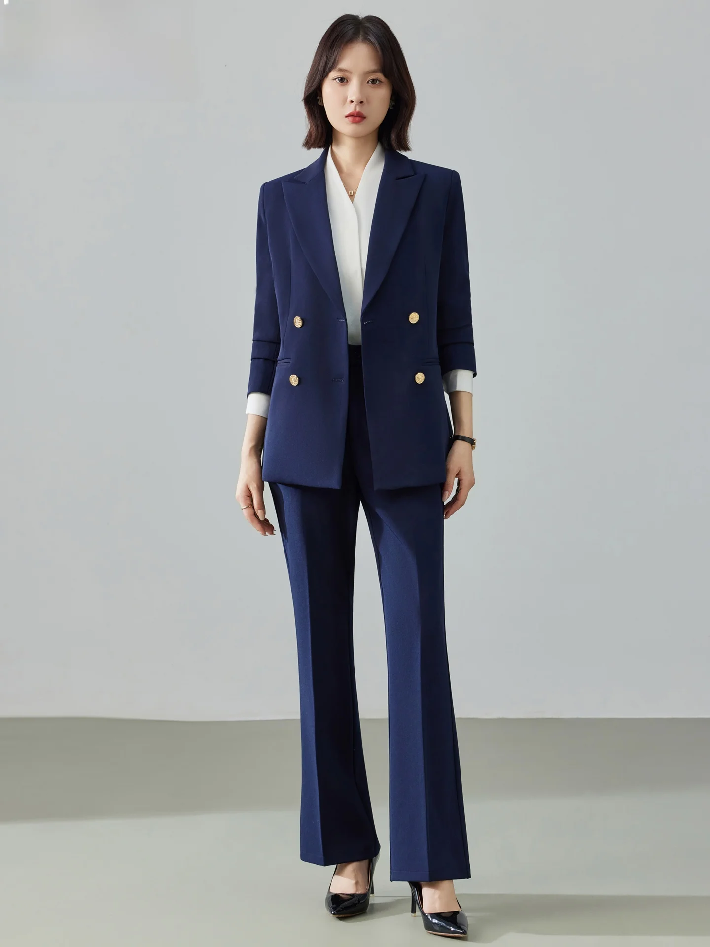 Cobalt Blue Women's Suit Jacket Professional Interview Outfit Powerful Presence Workwear Commute Style Standard Fit Button De...