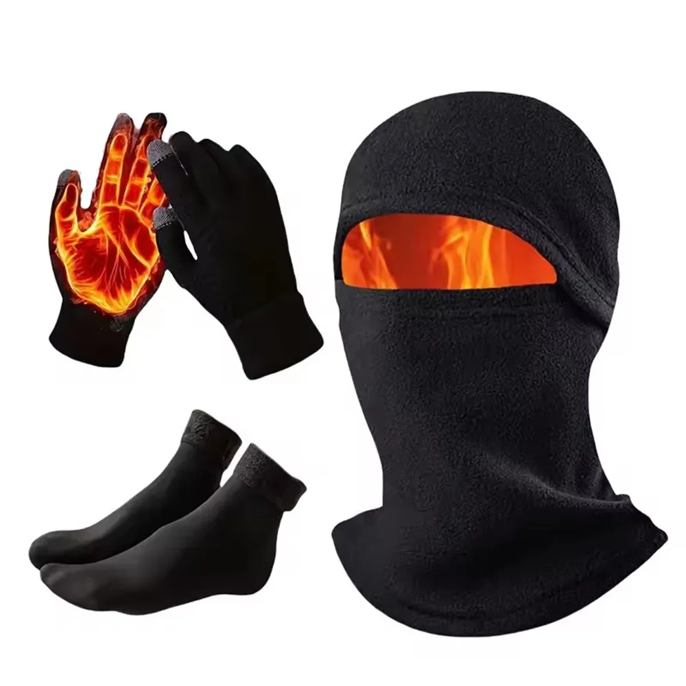 3PCS Winter Balaclava Hat Outdoor Knitted Full Beanies Cycling Skiing Sports Hood Caps Keep Warm Unisex Racing Fleece Hats ﻿