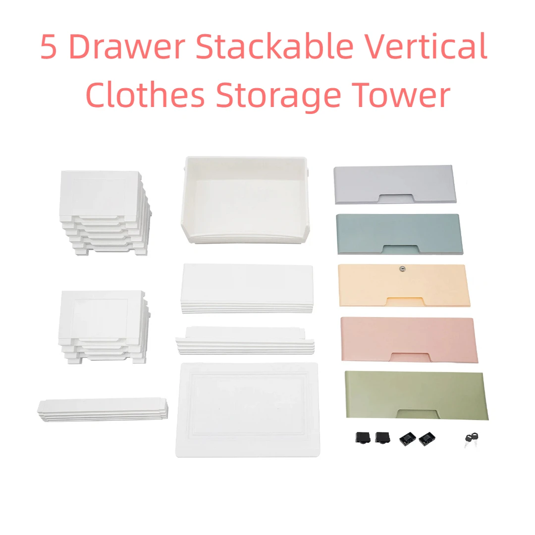 5-Drawer Storage Cabinet with Wheels PP Plastic Rolling Organizer for Bedroom Living Room Office Modern Macaron Color