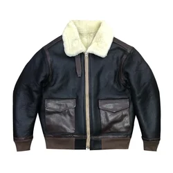 Black Winter Men's Shearling Jacket Military Style Plus Size 3XL Natural Thick Sheepskin Warm A2 Flight Genuine Leather Coats