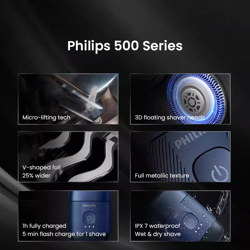 ماكينة حلاقة فيليبس الكهربائية، ماكينة حلاقة كهربائية محمولة، ماكينة حلاقة صغيرة تحميق الرأس وشحن الحلاقة الرطبة والجافة من الفولاذ المقاوم للصدأ #2