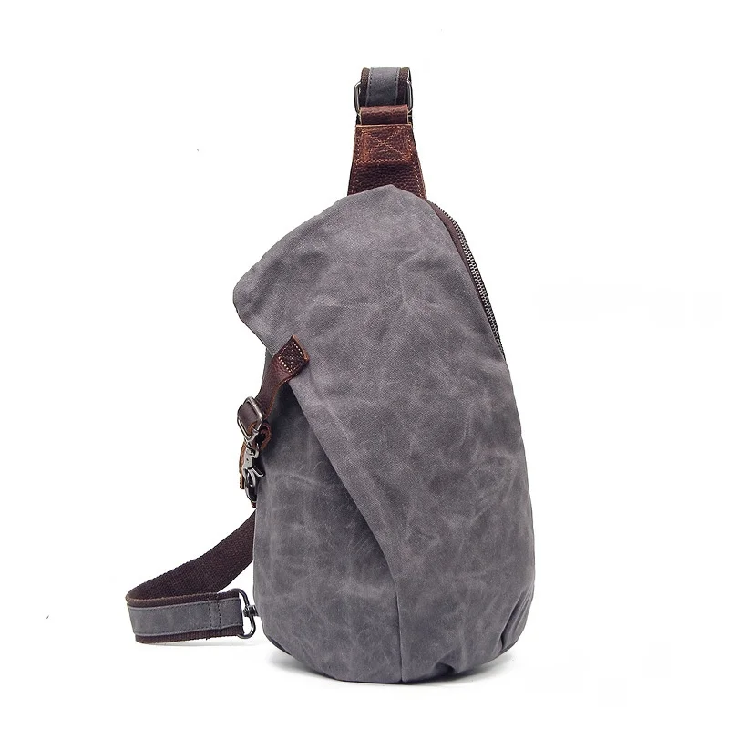 Casual Men's Chest Bag Crossbody Bag Waterproof Wax Canvas Backpack Individual Trendy Bag Single Shoulder Bag Leisure Sling Bag