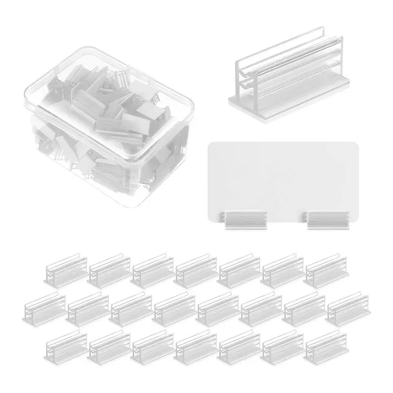 100 Pack Plastic Gripper Sign Holder With Adhesive Removable Adhesive Base Sign Holders For Desks Ticket Sign Adhesive Clips