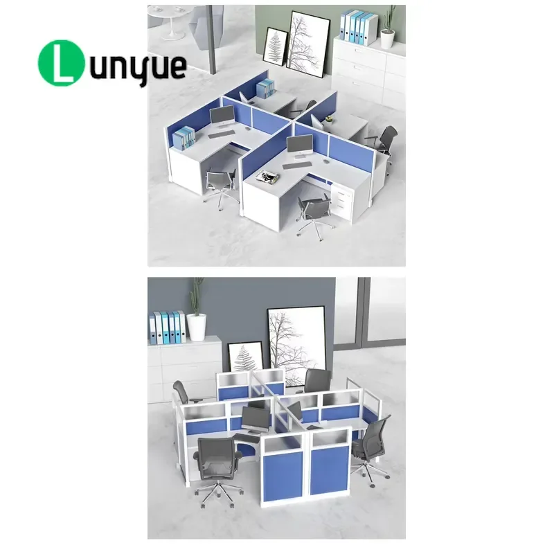 Custom L Shaped Modular Office Desk Partition Workstation for 2 4 6 8 People Modern Staff Furniture with Divider Panel