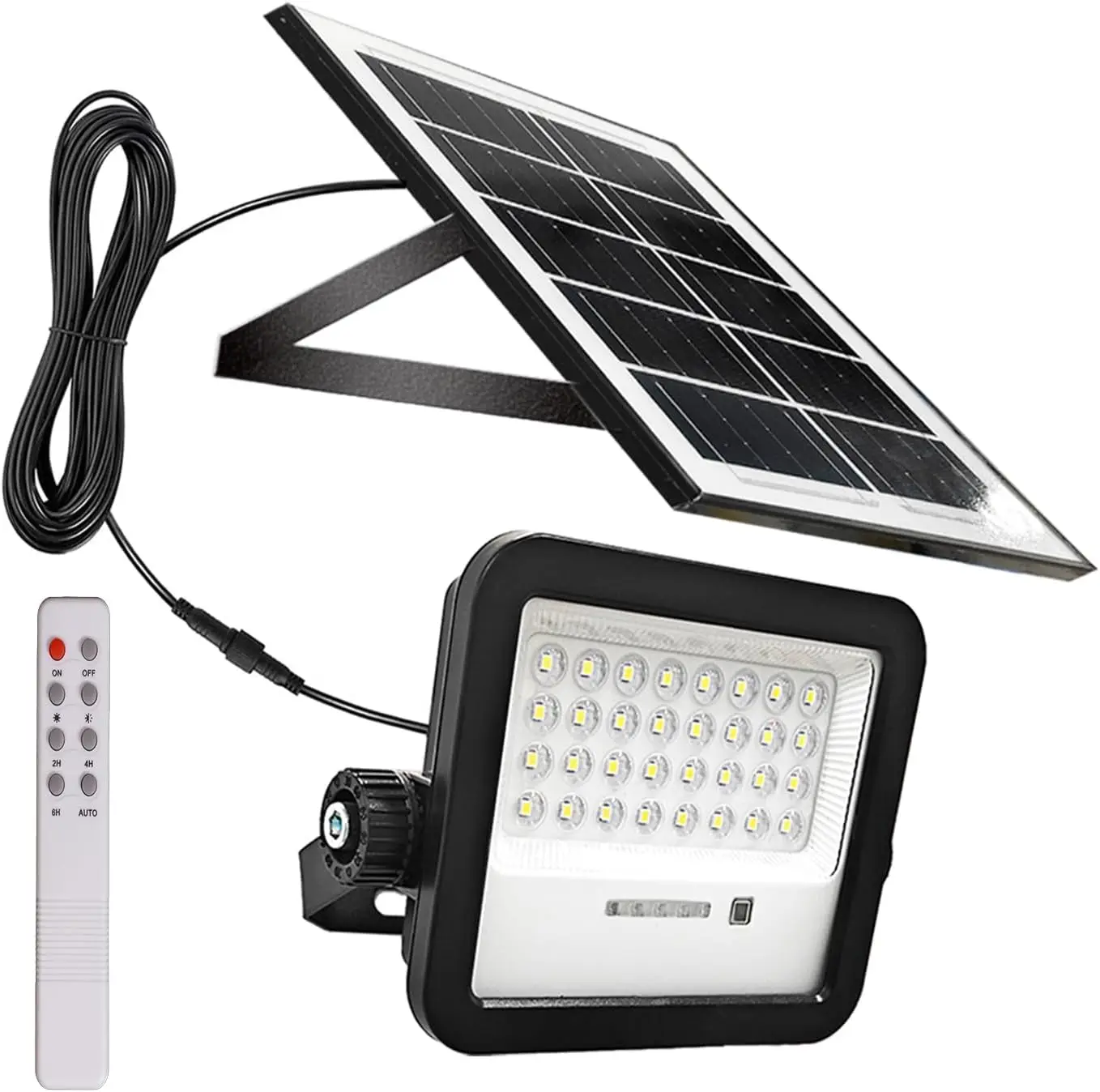 ضوء الفيضانات الشمسية في الهواء الطلق، 6500K أبيض ساطع، IP65 مقاوم للماء، من الغسق إلى الفجر مع جهاز تحكم عن بعد للفناء والحديقة والسقيفة والحظيرة، P