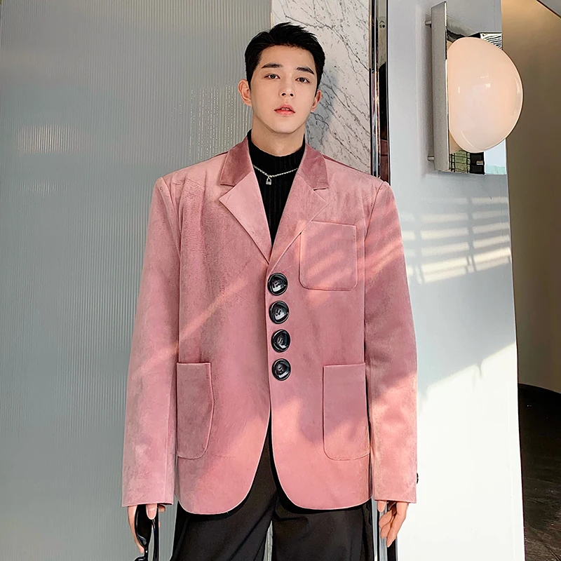 

Мужской ретро-костюм из бархата: модный пиджак на осень-зиму с крупными пуговицами, в корейском стиле, с длинными рукавами, для делового образа