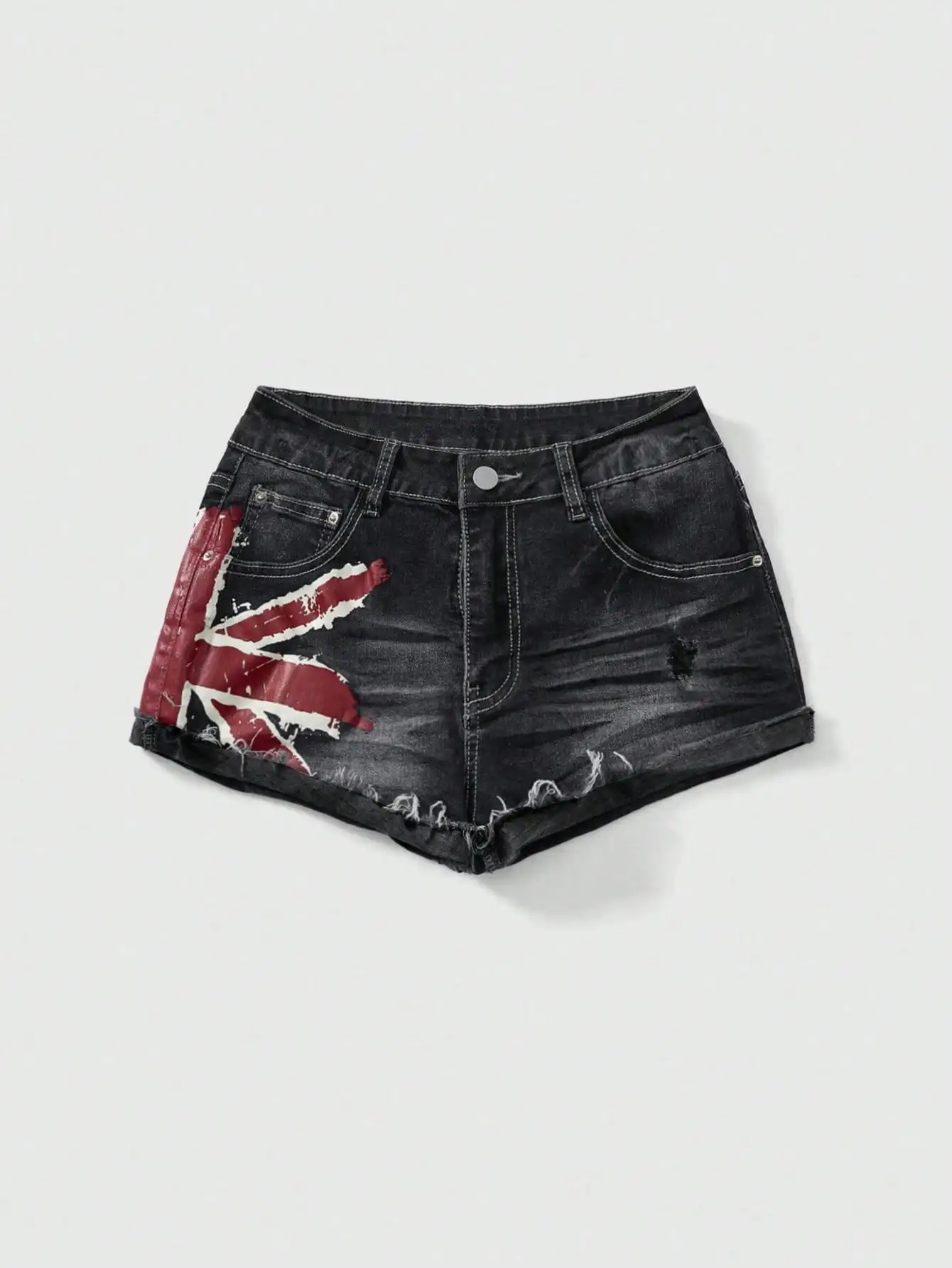 ROMWE Grunge Punk Primavera Verão Dia da Independência Estampa de Bandeira Nacional Y2K Vintage Sexy Cintura Baixa Feminino K-Pop Shorts Jeans Para Festival de Verão