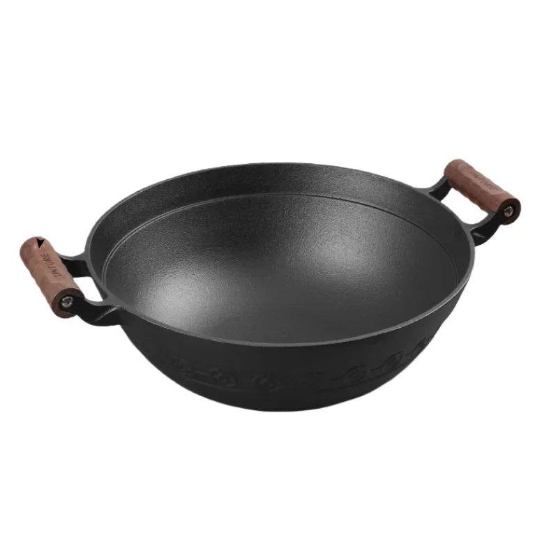 Color Cast Iron Frying Pan Deep Thick Cooking Pot Non-Stick Uncoated Vintage Chinese Wok 웍 Cast Iron Cookware 궁중팬 무쇠 웍 Казан