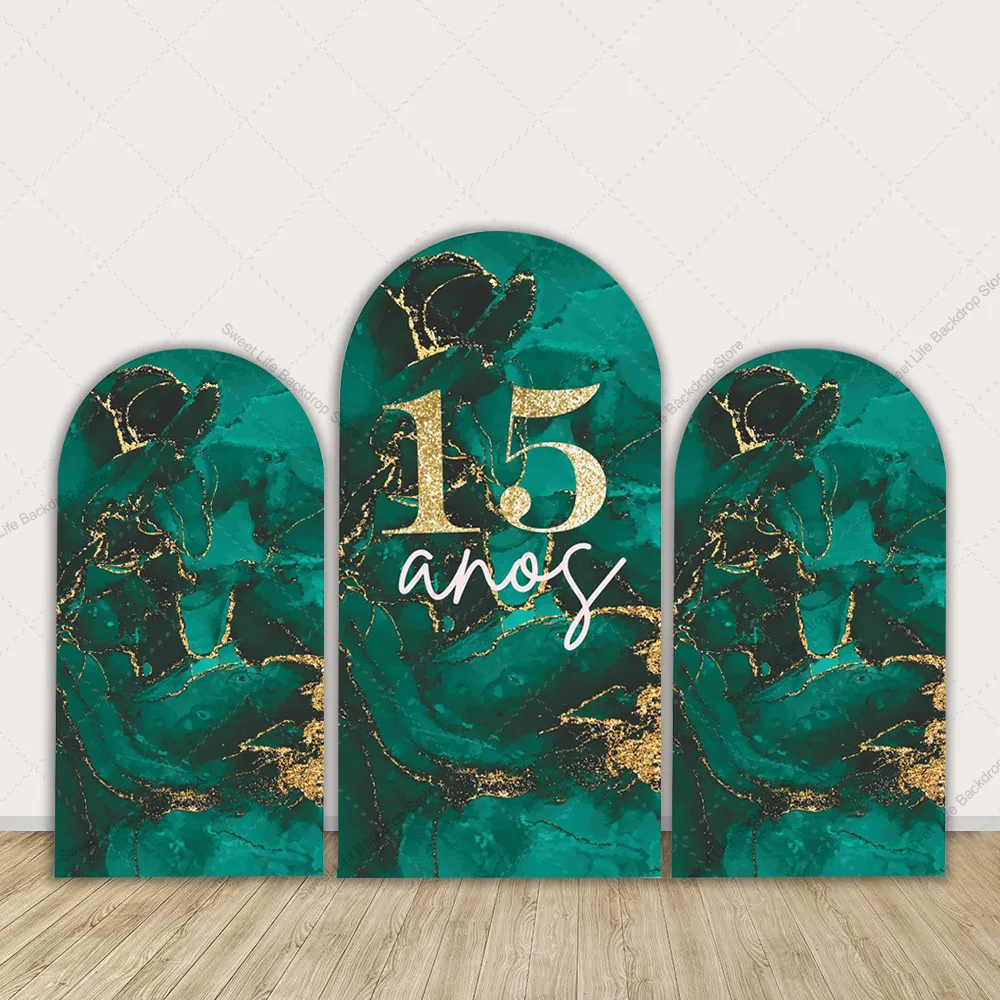 

15th Happy Birthday Arch Backdrop Turquoise Gold Arch Backdrop Cover Party Decoration