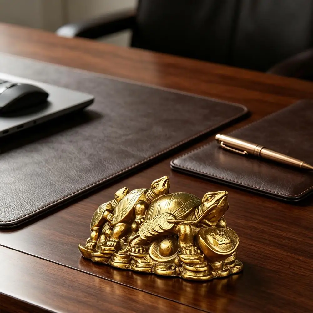 1Pc Creative Unique Gold Feng Shui Dragon Turtle Tortoise Statue Figurine Coin Money Wealth Luck