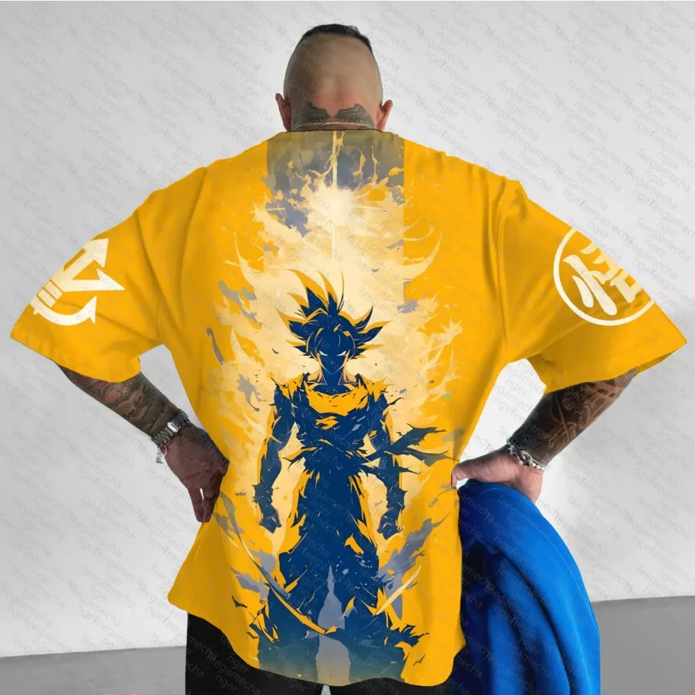 Новинка 2025, мужская летняя футболка в стиле аниме Dragon Ball, Harajuku, винтажная уличная одежда большого размера, женские повседневные свободные топы унисекс с короткими рукавами