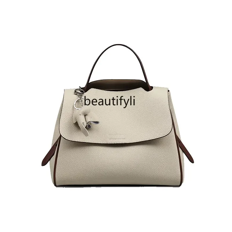 yj Portable Large Capacity Bag Women's Advanced Texture Cowhide Leather Single-Shoulder Bag Leather Women's Bag