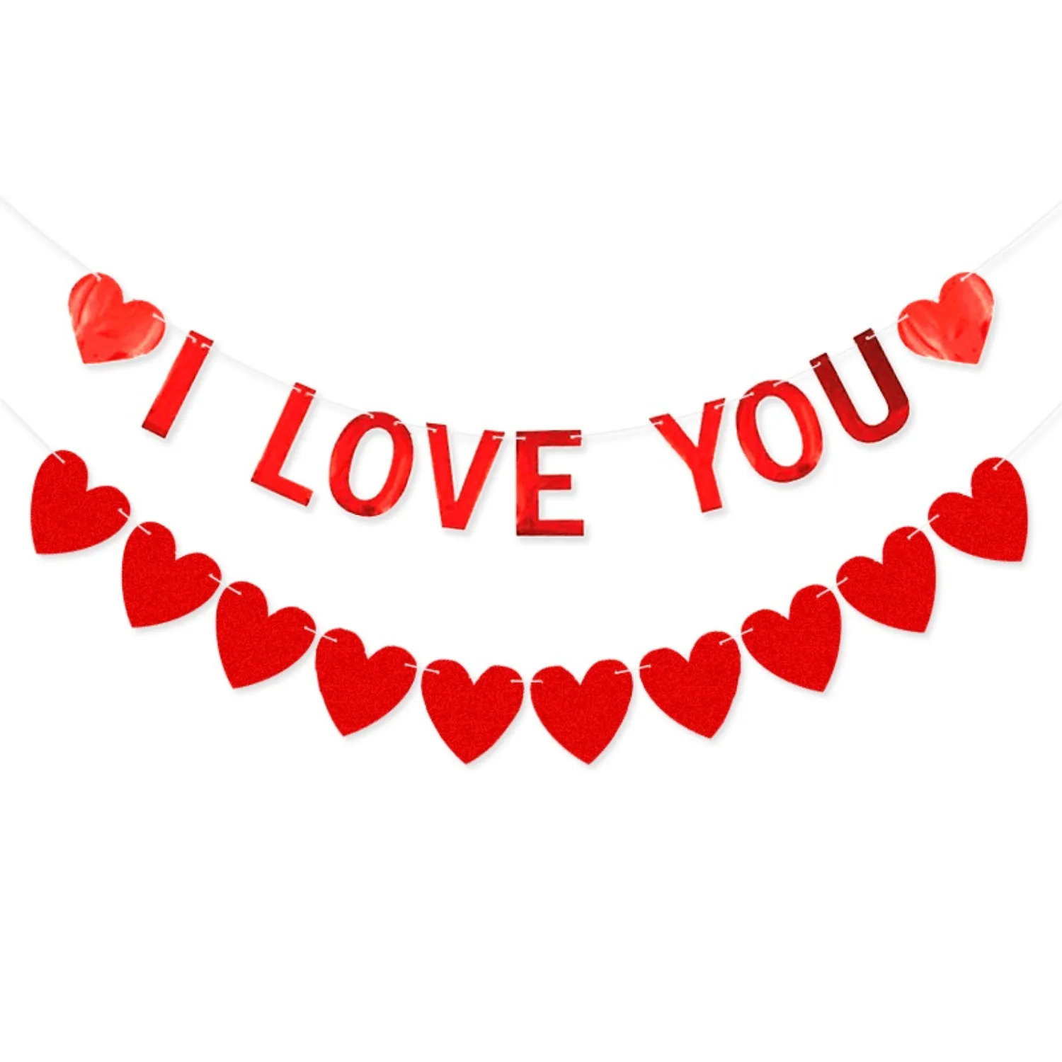 Herzgirlande zum Valentinstag, 10 Stück, Rotgold, Glitzer, „I Love You“, Banner, Hochzeitstag, chinesische Qixi-Party-Dekoration