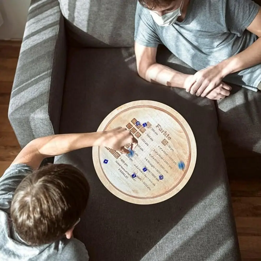 

New Wooden Crap Out Dice Score Board Funny Round Farkle Dice Tray with Wood Tray Square Dice Board Game