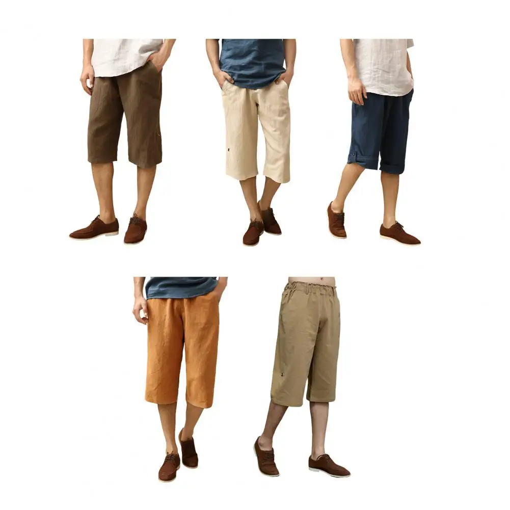 

Line Men Summer 2025 New Fashion Loose Cotton And Line Thin Straight Casual 7-Cut Shorts Pockets Breathable Quick Dry Gym Short