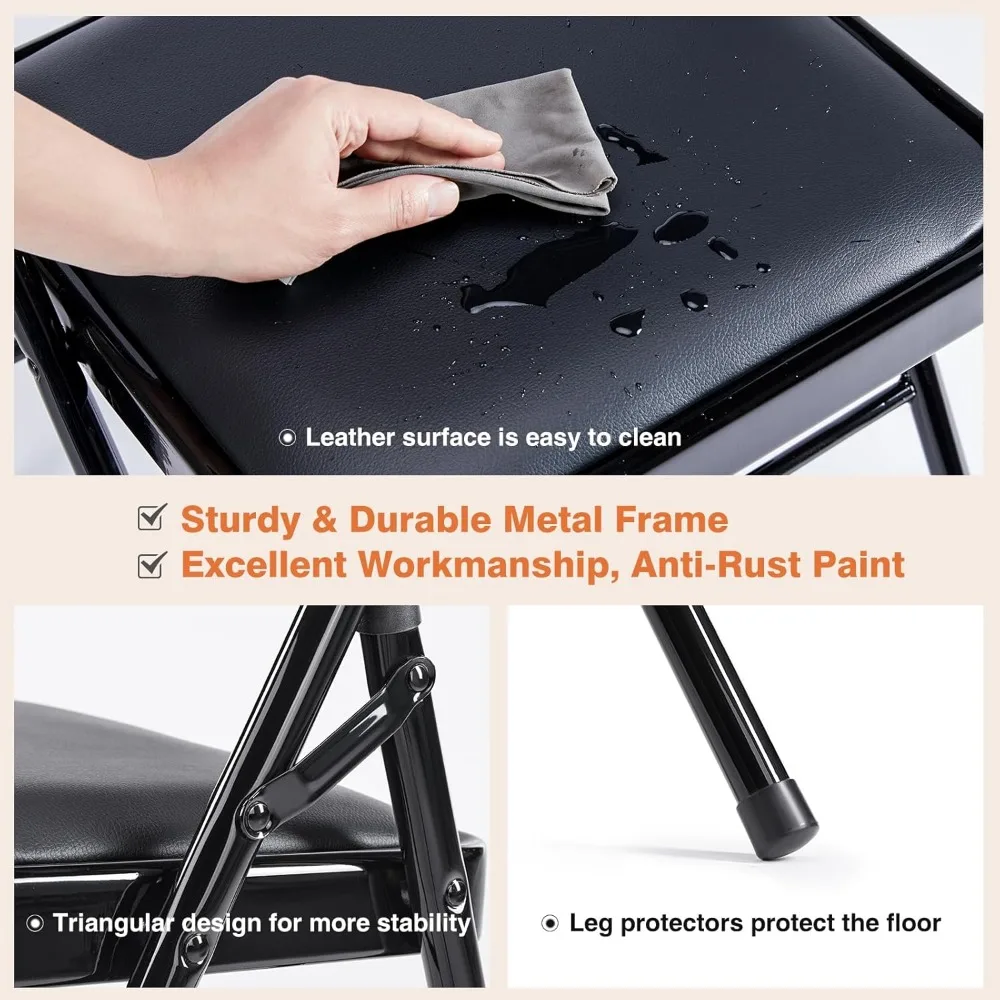 12-Piece Set of Leather-Padded Metal Folding Chairs for Outdoor and Indoor Use, Durable and Easy Storage