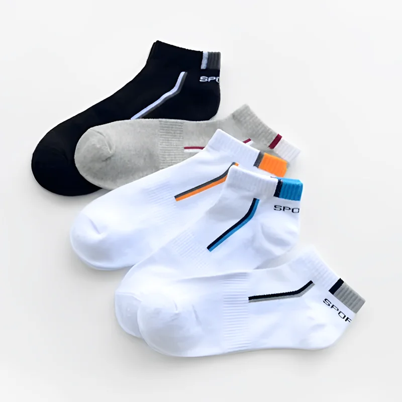 5 Pairs Of New Men\'s And Women\'s Summer Thin Boat Socks Breathable Sweat Absorption 5 Color Sports Print Simple Casual Socks