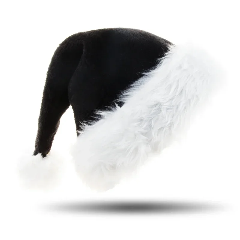 Schwarze Plüsch-Weihnachtsmütze, Unisex, Weihnachtsmütze für Erwachsene und Kinder, bequem, Weihnachtsmann, Cosplay, Zubehör, Weihnachtsfeier, Dekoration, Geschenk