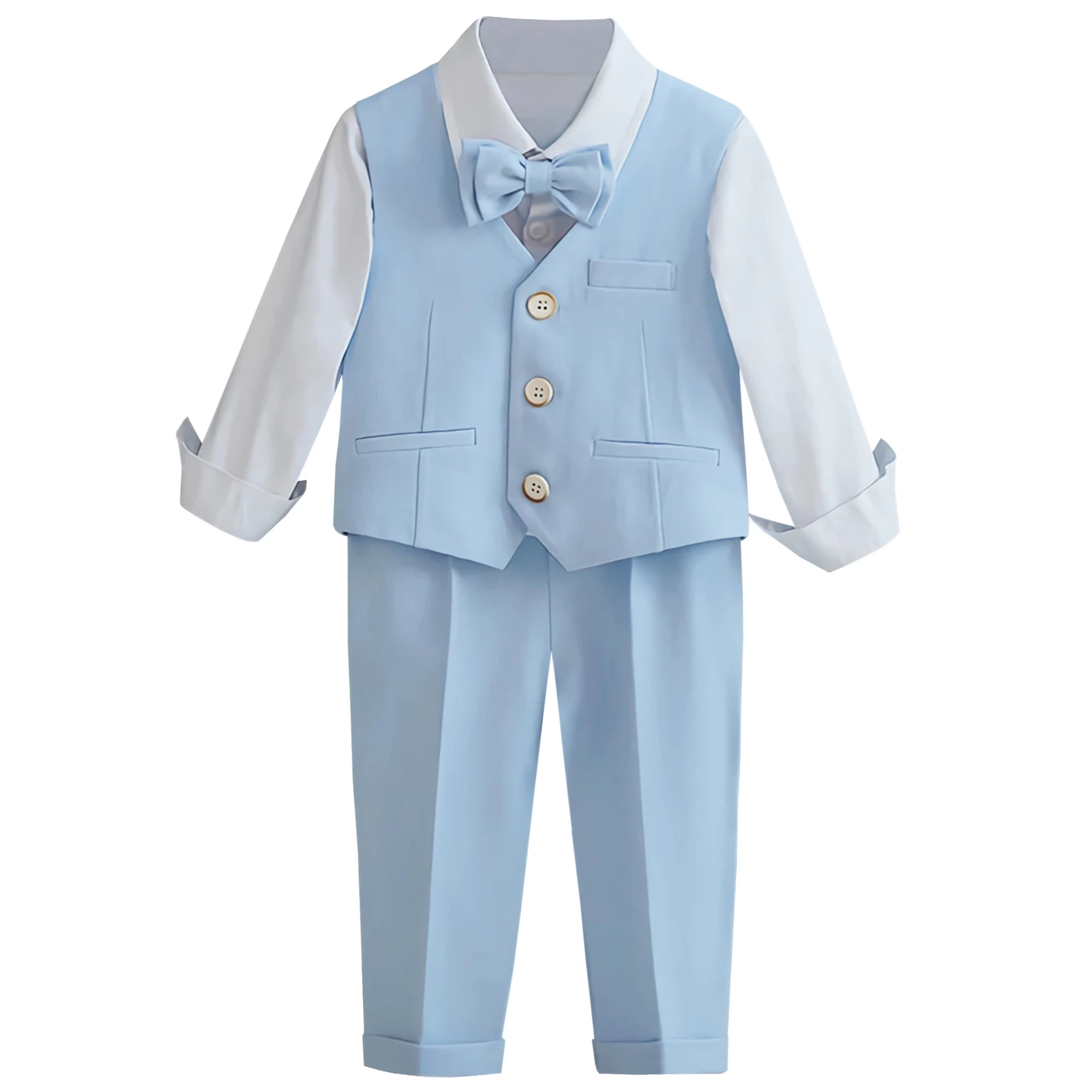 

Boys 4-Piece Gentlemen Suit Kids Blazers Shirt Vest Bow SetTrousers Outfit 2-11 Years Children's Casual Wear for Wedding/Party