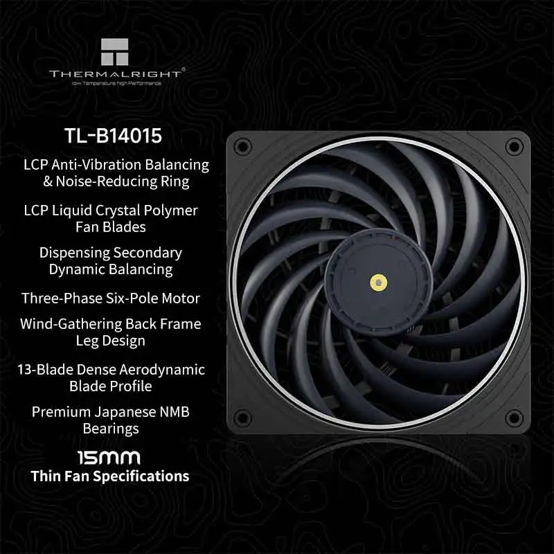 Thermalright TL-B14015 14cm Chassis Cooling Fan/140x140x15mm/13 LCP Fan Blades/Double Ball Bearings/Low Noise/PPS Frame image 5