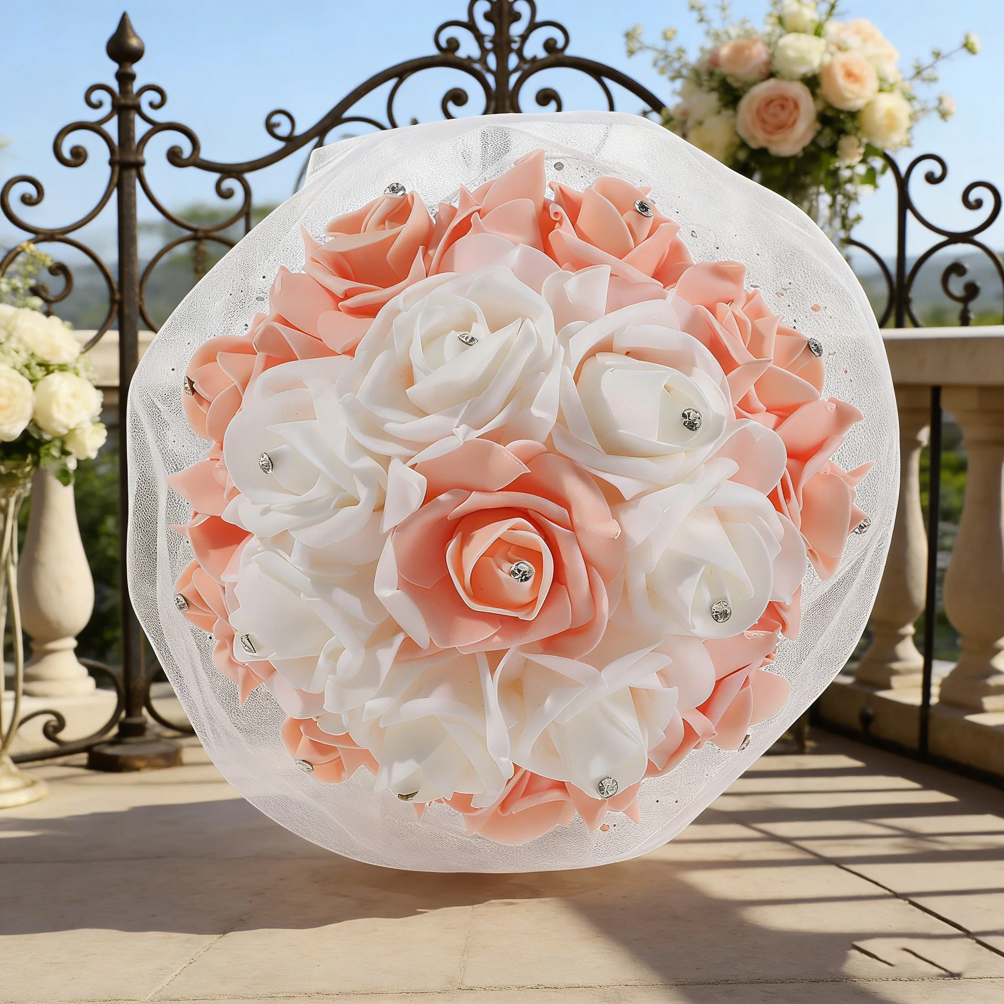 Wedding bouquet - The bride holds a realistic flower arrangement - suitable as a prop for wedding ceremony photography