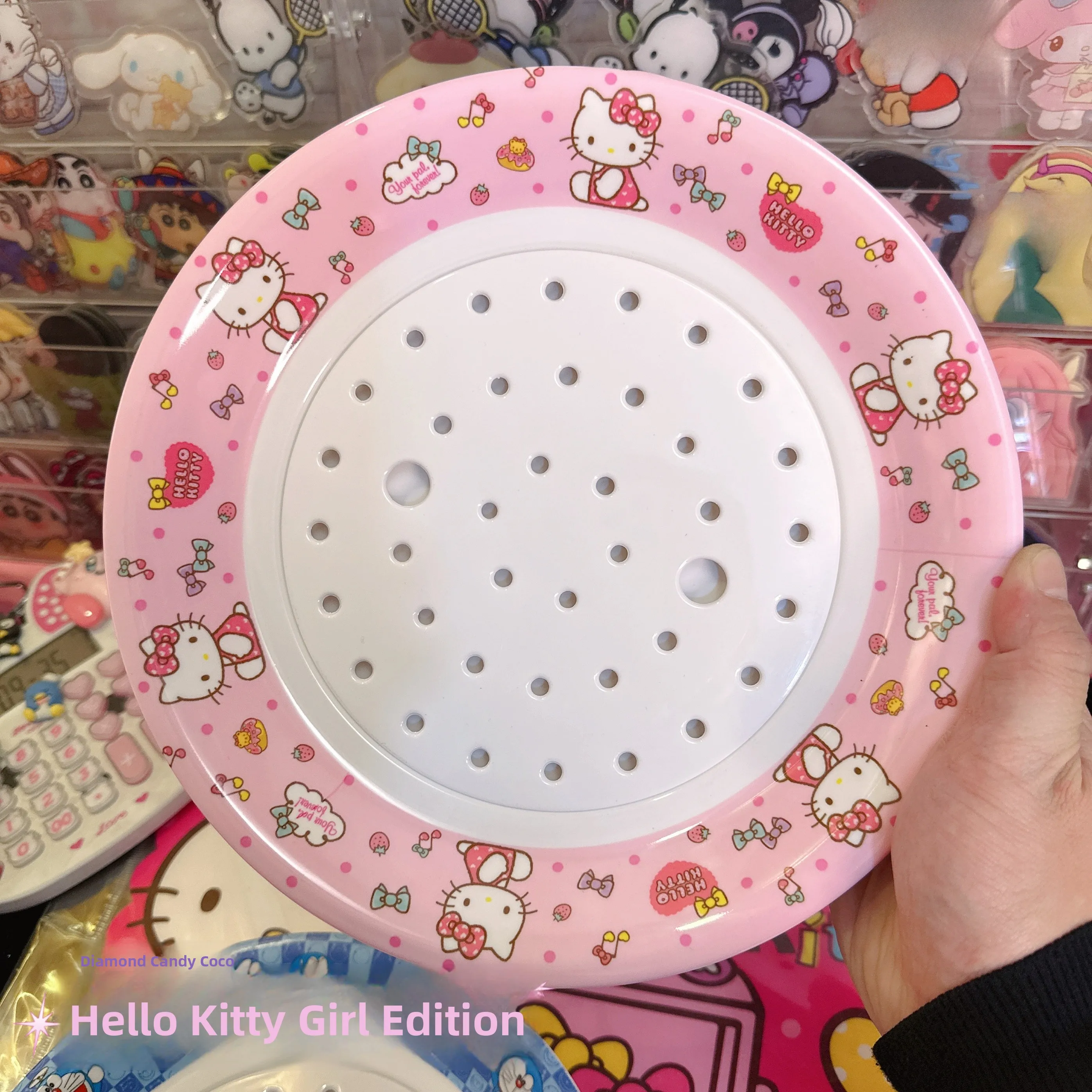 

Милый мультяшный комплект Hello Kit, дренажная тарелка для фруктов, новогодняя тарелка для пельменей, круглая апейка, 7-дюймовый размер, универсальный алмазный сахар