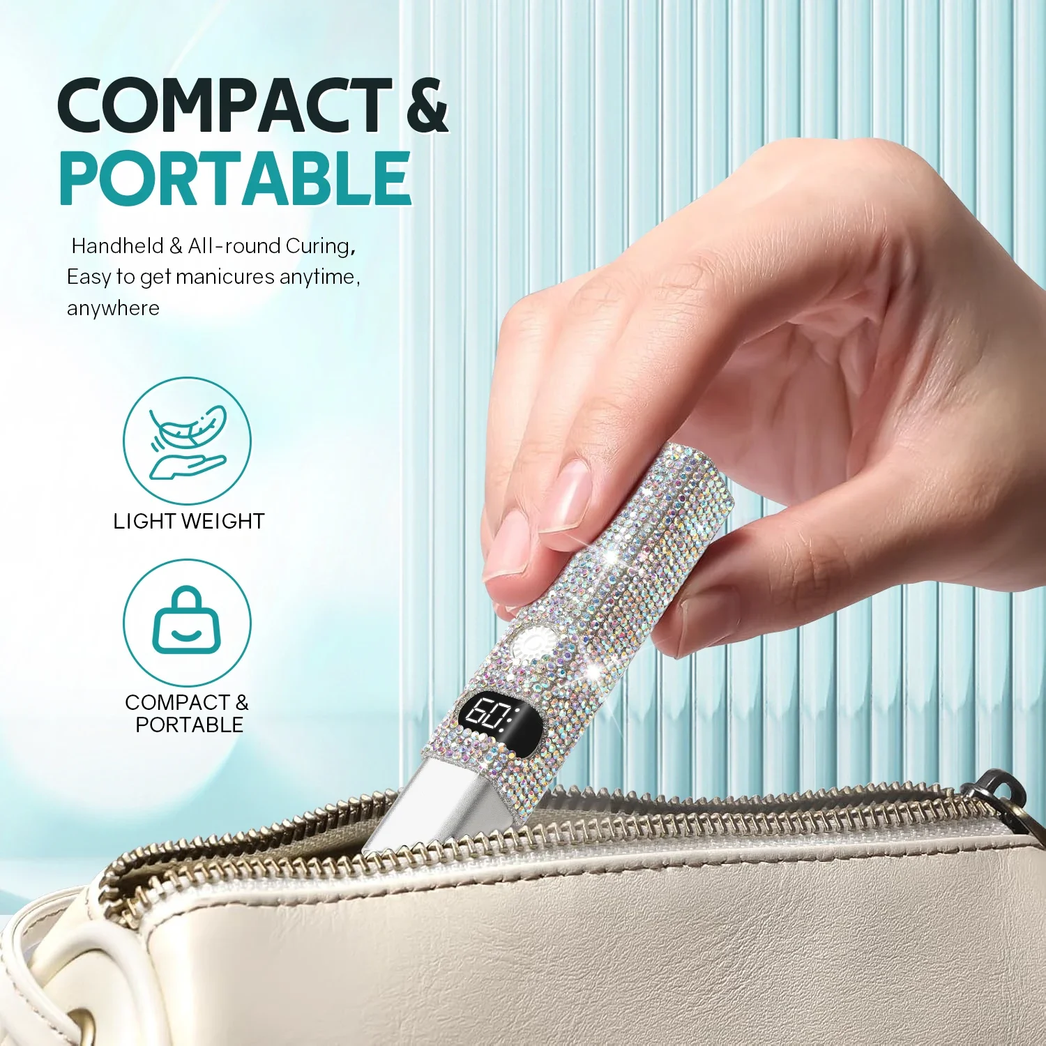 Mini lâmpada uv portátil para unhas, mini lâmpada para unhas com duas configurações de temporizador, secagem rápida, lâmpada para manicure, cura de todas as unhas, polimento em gel