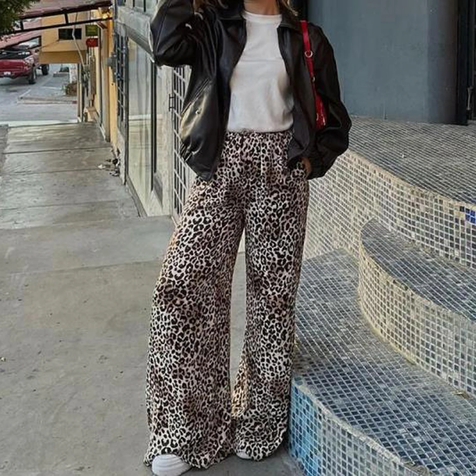 

Women's Lounge Pants Casual Loose Leopard Print Elastic Waist Wide Leg Drawstring Pants for Summer Spring Fall