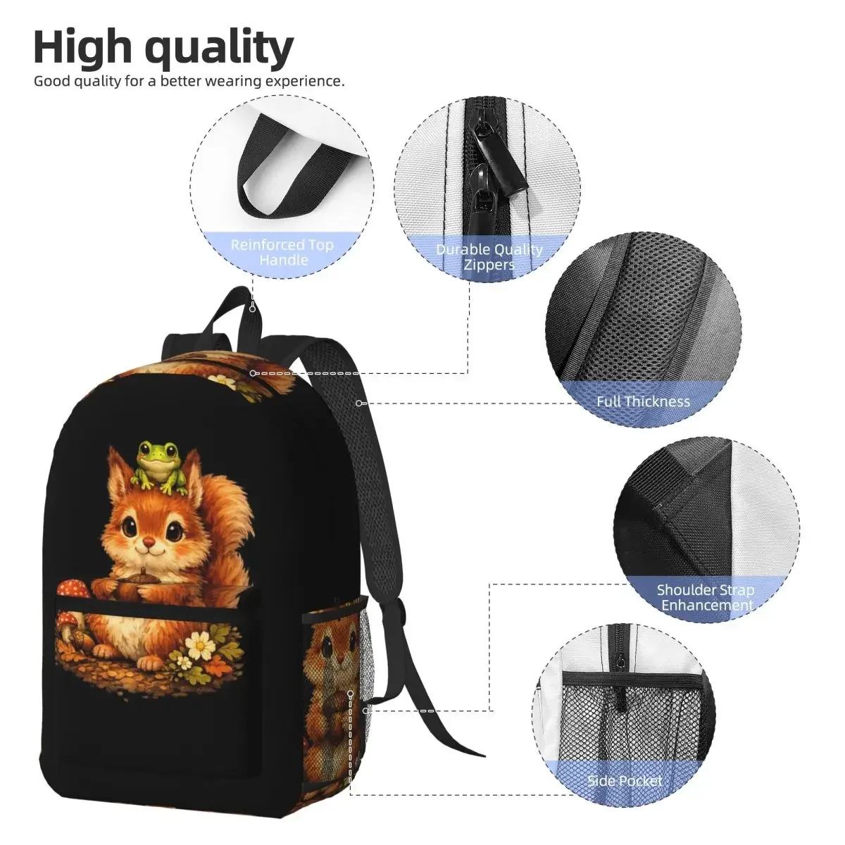 Vintage Squirrel And Mushroom In Forest Backpack Student BookBag Kids School Bag Computer Shoulder Bags for Men Women