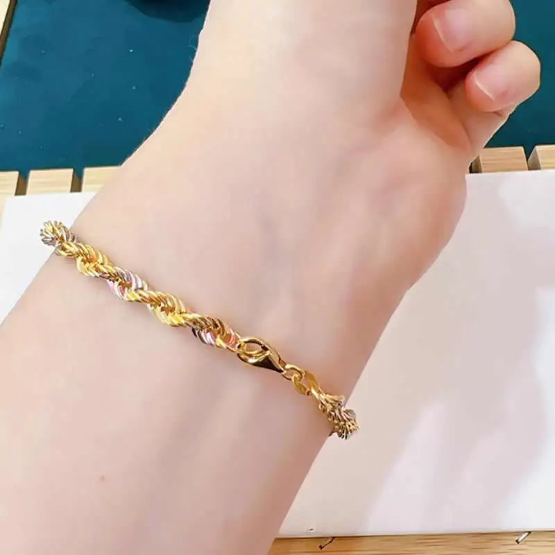 Pure 18K Yellow Gold Bracelet Women AU750 Gold Rope Bracelet