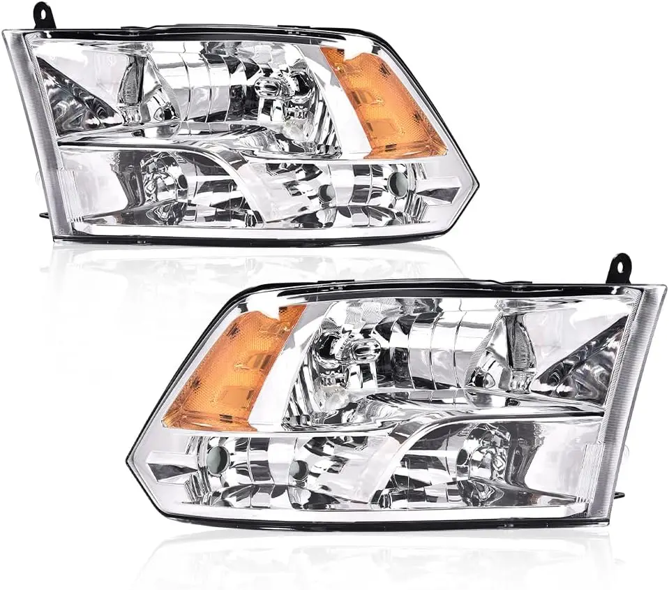 Headlights Assembly Compatible with 2009-2012 Dodge Ram 1500 2500 3500 Clear lens Chrome Housing Amber Reflector CH2503217