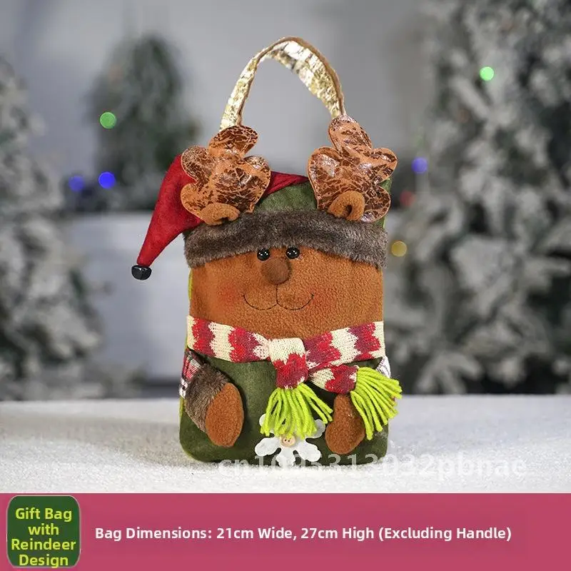 Weihnachtsgeschenktüte, Schneemann- und Rentiermuster, Stofftasche, alter Mann, Rentier, Schneemann, Apfel, Verpackungsbox für Heiligabend