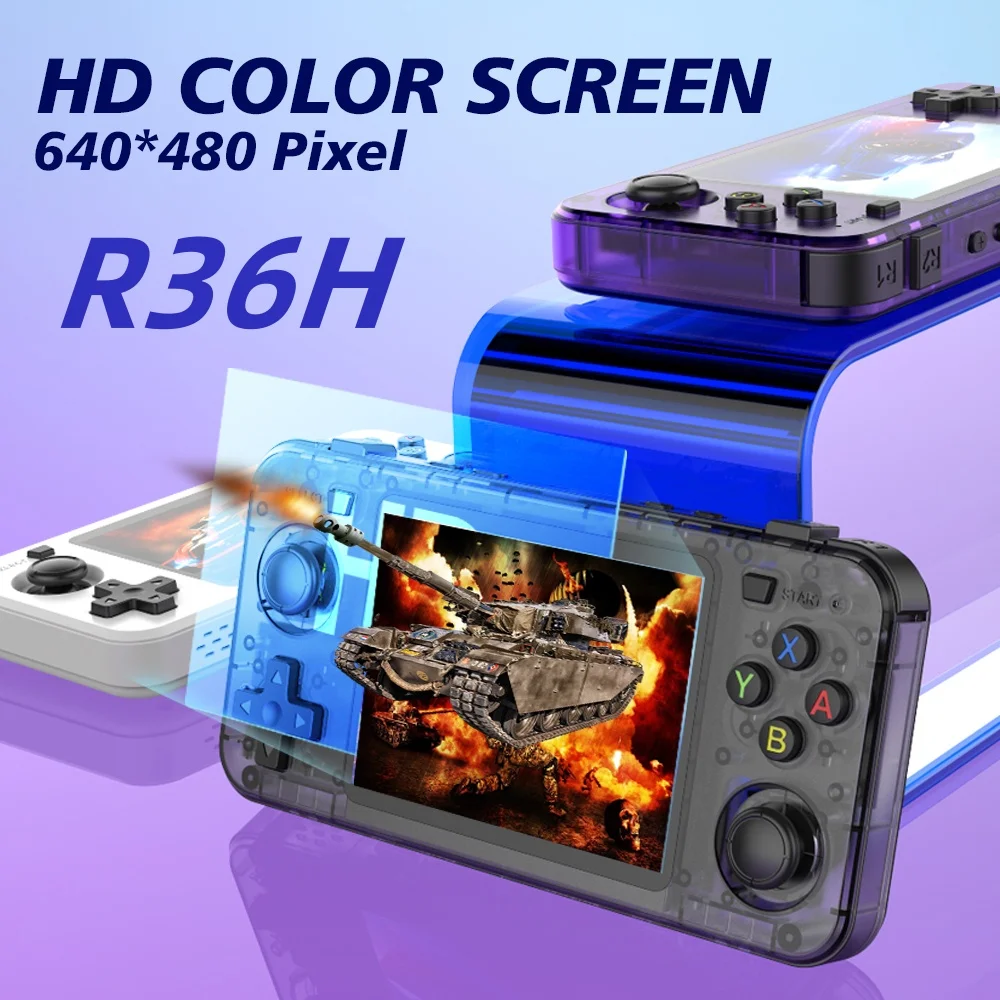 New R36H Retro Handheld Game Console Consolas Open Source Portable Pocket Video Player 64GB  3.5 Inch Kids Gift Christmas gift