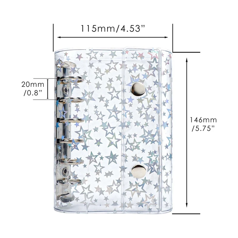 Budget Binder Cover klar PVC 6 Ring Binder Glitter Star nachfüllbare Notebook Shell Protector mit 2 Druckknöpfen