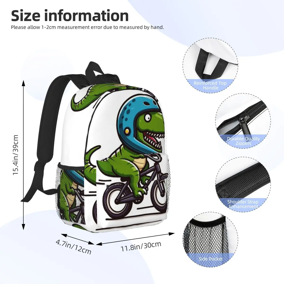 Dinosaur Riding A Red Bicycle Cartoon Backpack Daypack Large Capacity Boys Girls BookBag Shoulder Bags for Men Women School Bag