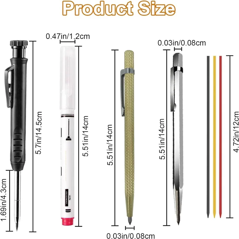 A76F-Mechanical Carpentry Pencil Set Graffiti Marking Tools Suitable For Carpenters, Construction Workers Durable