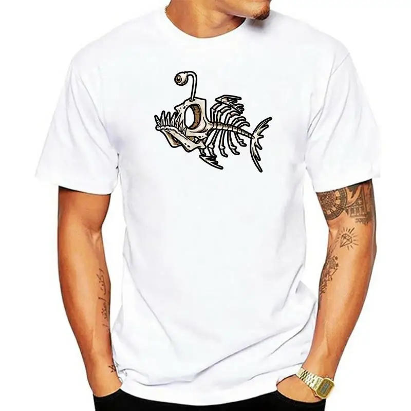 Men'S Anglerfish Skeleton Bonefish Boat Fishing Diving Fish Crew Neck T-Shirt Cotton Short Sleeve O-Neck Tops Tee Shirts